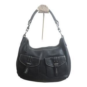 TUMI Black Pebbled Leather Hobo Shoulder Bag Dual Pocket Zip Top EUC Vintage